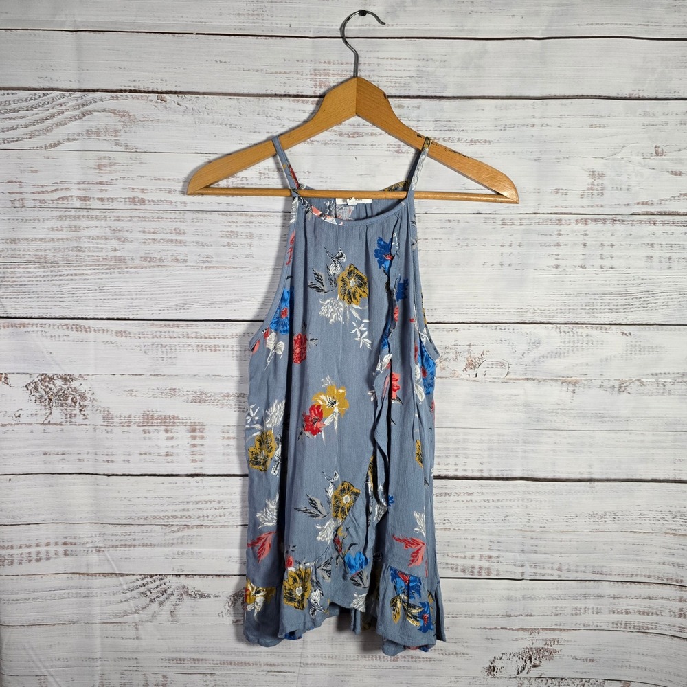 Maurices Blue Floral High Neck Swing Tank Top Women's Medium Boho Sleeveless